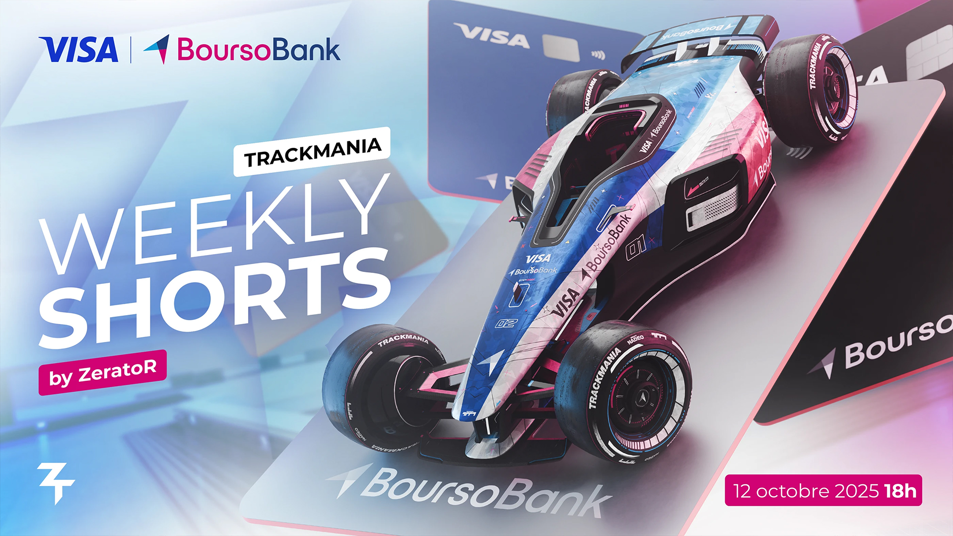 Trackmania skins for a collaboration between Trackmania, Boursobank and ZeratoR in a Weekly Shorts campaign